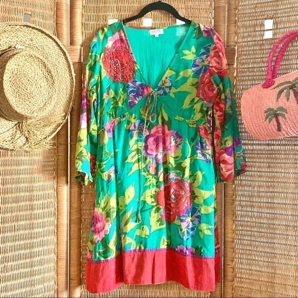 FunkyPeople Boho Floral Beaded Coverup Dress Size S